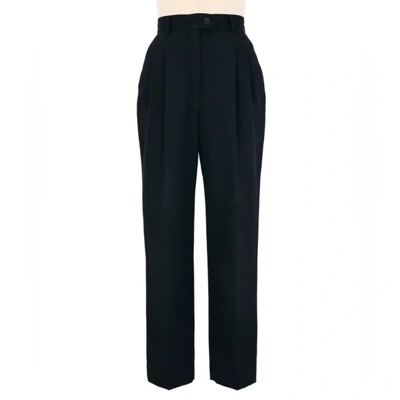 Escada Black Pleated Trousers Size EU 42 High Waist Straight Leg Career Pants