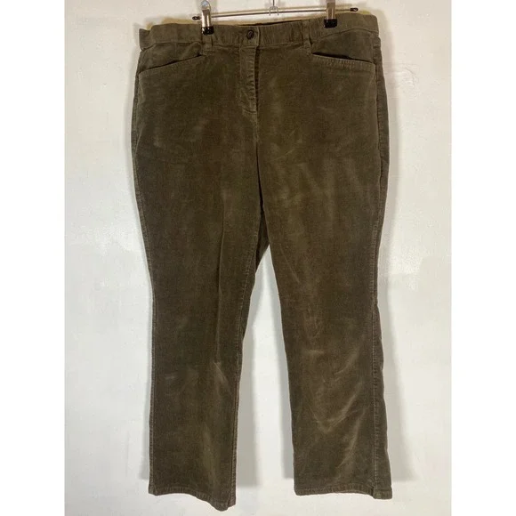 Orvis Olive Green Corduroy Pants Women's 14 Straight Leg Stretch Casual Career