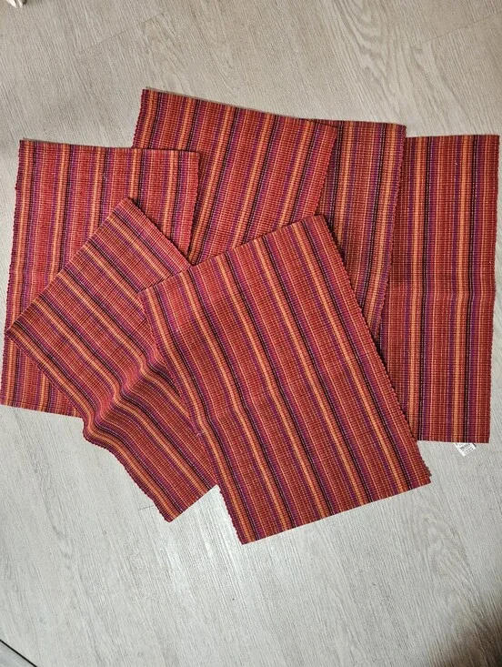 Pier 1 Imports Hot Ribbed Placemats Set of 6 Red Orange Stripe Cotton 14x20