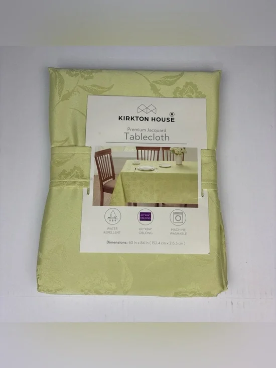 Kirkton House Tablecloth Green Floral Premium Jacquard 60x84 Oblong Water Resist