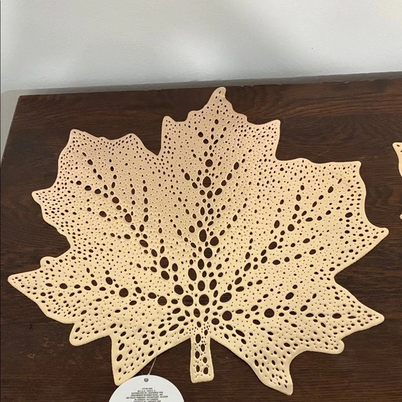 NWT- Set of 4- Metallic Gold- Fall Maple Leaf Shaped Cutout Placemats