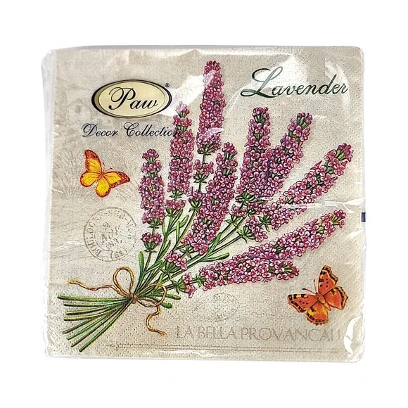 Vintage Lunch Decoupage Napkins Lavender Butterflies Open Package Of 19
