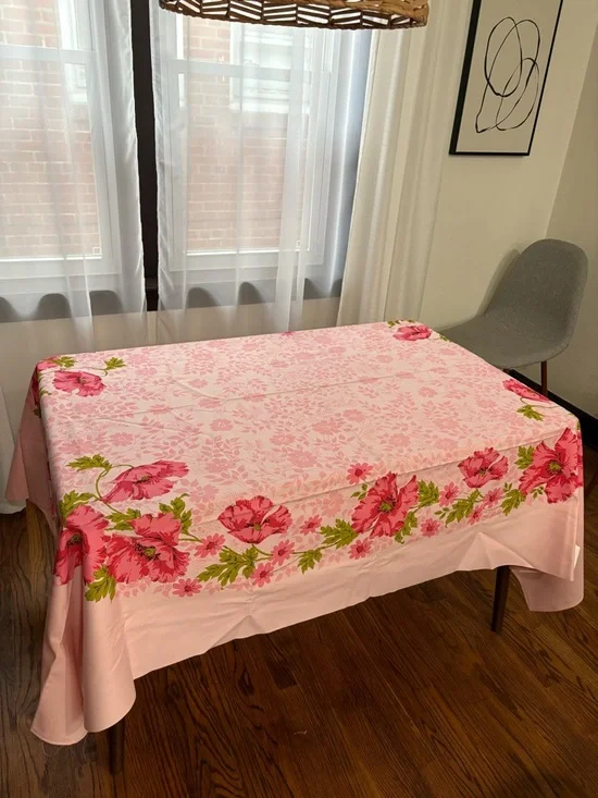 VTG 60s  deadstock Prints Charming tablecloth Sunweave pink floral cotton 60x84