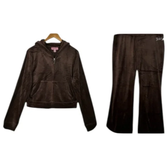 Juicy Couture Brown Sugar Velour Zip Hoodie Pants Set XL‎ Rhinestone Y2K NWT