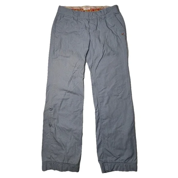 American‎ Eagle Size 4 Blue Pinstripe Cropped Pants Button Leg Cotton Comfort