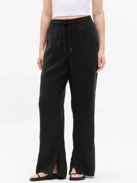 NWT Athleta Retreat Linen Wide Leg Black Pant Size Large