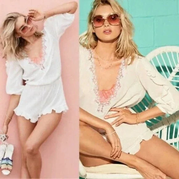 Victorias‎ Secret Lace Romper 100% Cotton White Size XS NEW!!