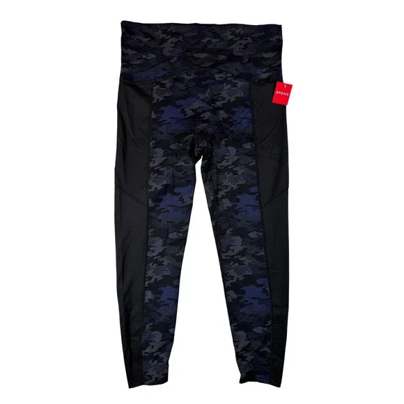 NEW Spanx Sz 3X Camo Print Booty Boost Leggings Full Length Black/Blue Yoga Gym