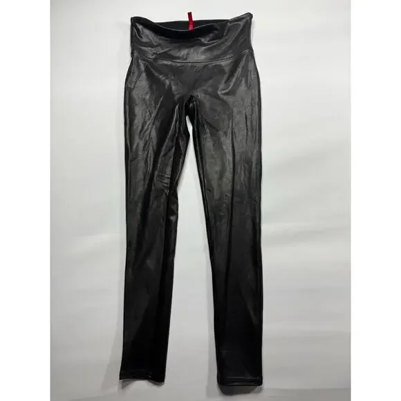 Spanx Women's Black Faux Leather Leggings - Size M‎ (26x26)*