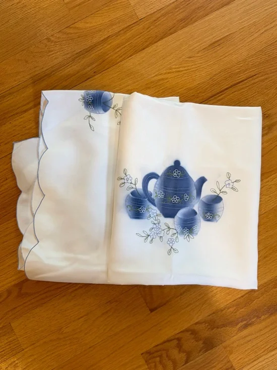 Classic Blue Floral Embroidered Tablecloth - approx. 51