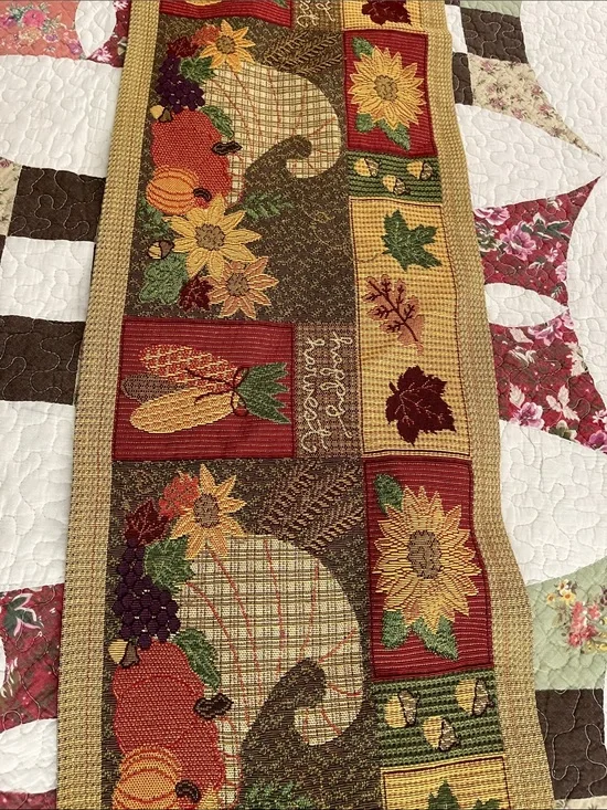Harvest Cornucopia Table Runner in Fall Colors