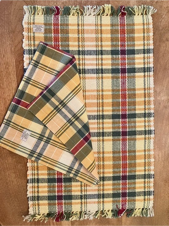 Handloomed India Cotton 6 Placemats and 6 Napkins Colorful Plaid New