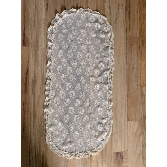 Vintage Cream Floral Lace Dresser Scarf Oval Table Runner Vanity Mat Doily 13x30