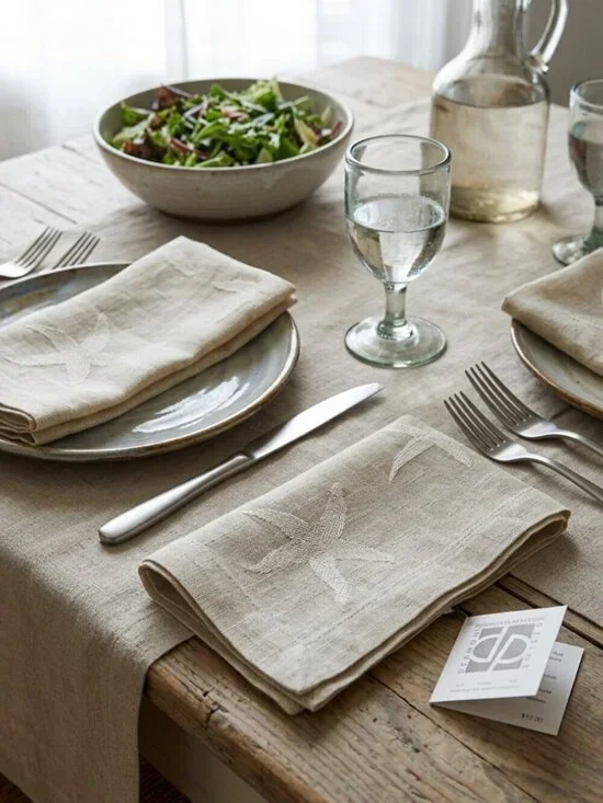 Dermond Peterson Design Russian Linen Hand Printed & Sewn Dinner Table Napkins 5