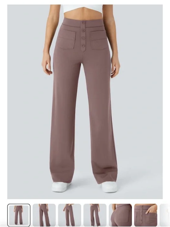 HALARA Day Stretch High-Waisted Wide-Leg Pants - Mauve Brown