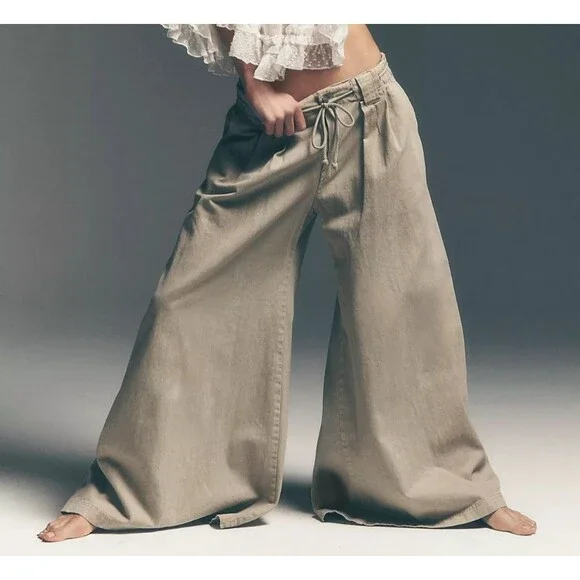 Free People Julien Wide-Leg Chino Trouser Pants Wide-Leg Cotton Zip XS 288477