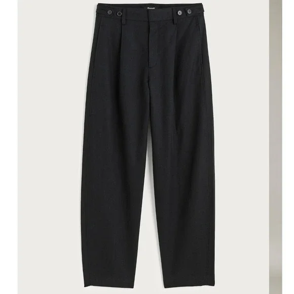 Madewell Barrel-Leg Trouser Pant Black Drapey Twill Lyocell Linen Pleated Size 8