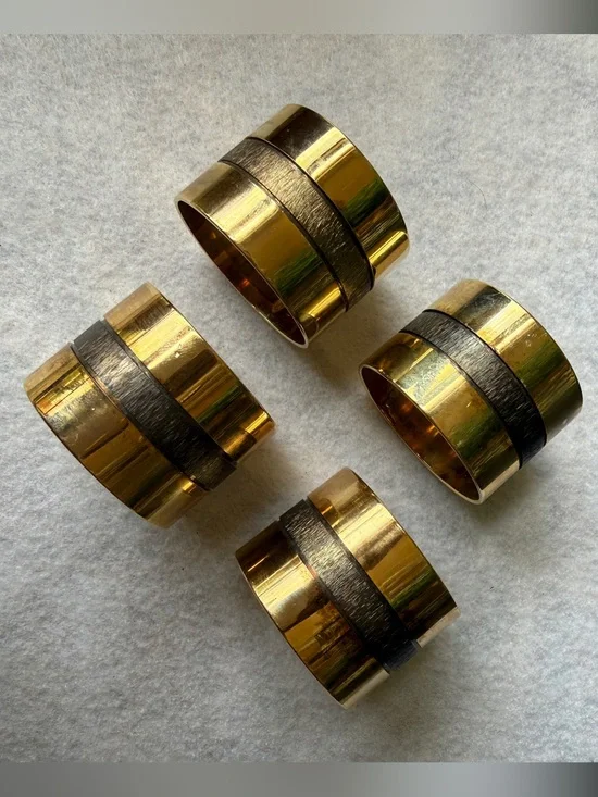 Brass Mixed Metal Napkin Rings Set Of 4 Made In Hong Kong Vintage Modernist