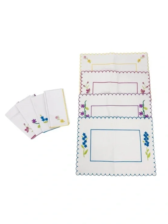 Vintage Lillian Vernon 100% Cotton Floral Embroidered Placemat and Napkin Set