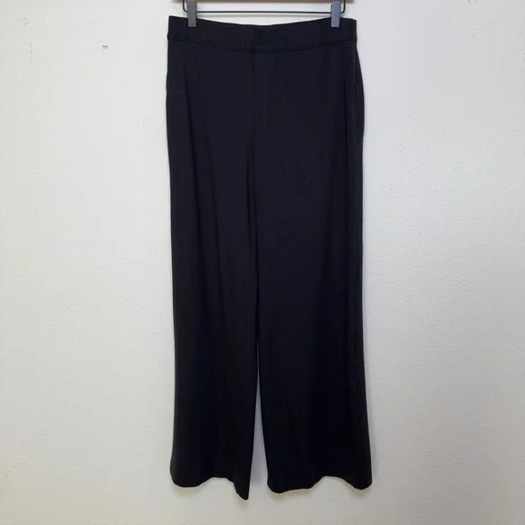 Spanx Women‎ Pull On Wide Leg Crop Pants Medium Black Ponte Knit Stretch Casual