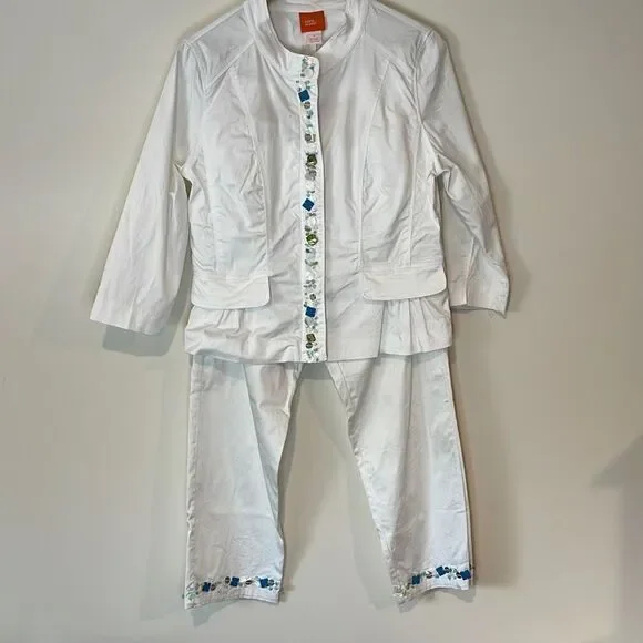 Hearts of Palm Women’s Set 2 Pc Beaded Pant Suit White‎ Size 10