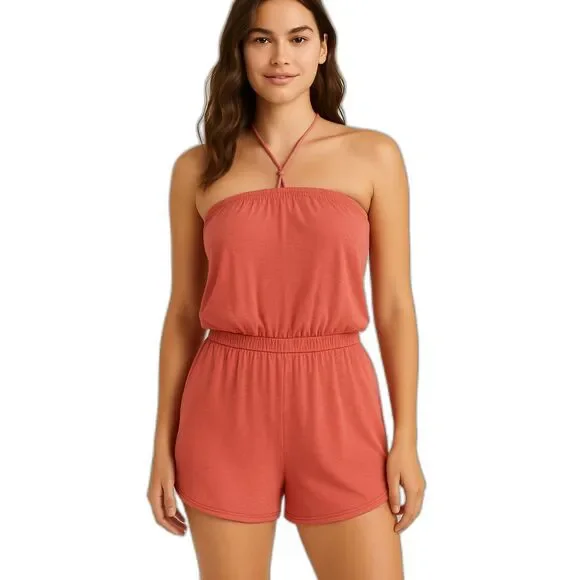 Lucky Brand tube top style RETRO romper SMALL ORANGE