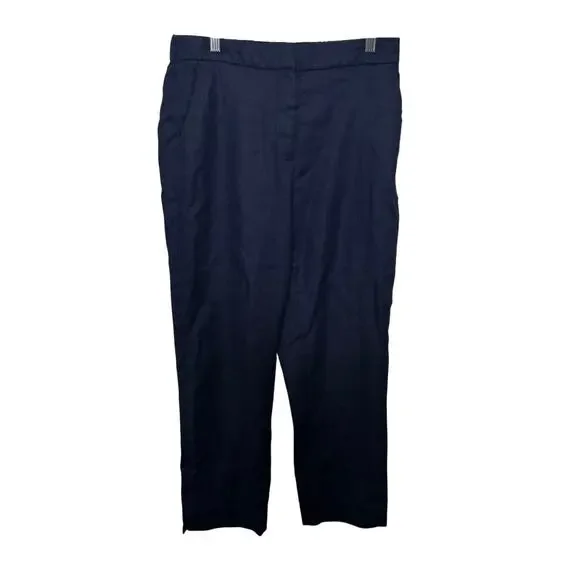 J.Crew Linen Blend Navy Pants Women’s Size 8 Elastic‎ Waist Straight Leg