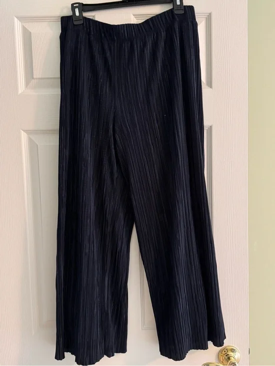 Anne Klein Navy Pleated Waistband Pants