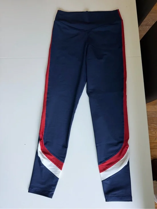 The Upside Navy Leggings with Red and White Side Stripes