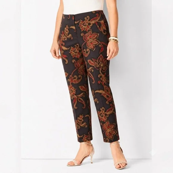 Chico's Womens 2P Brown Floral Capri Pants Petite Stretch Career Cropped 12P