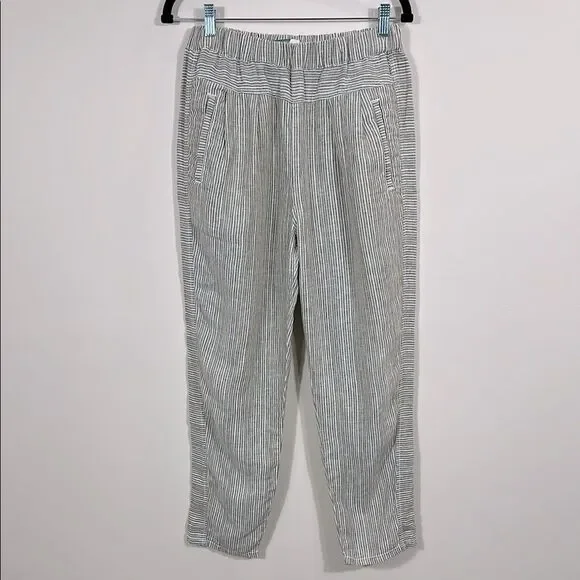 Anthropologie Summer Linen Striped Loose Comfort Elastic Waist Pants Women Small