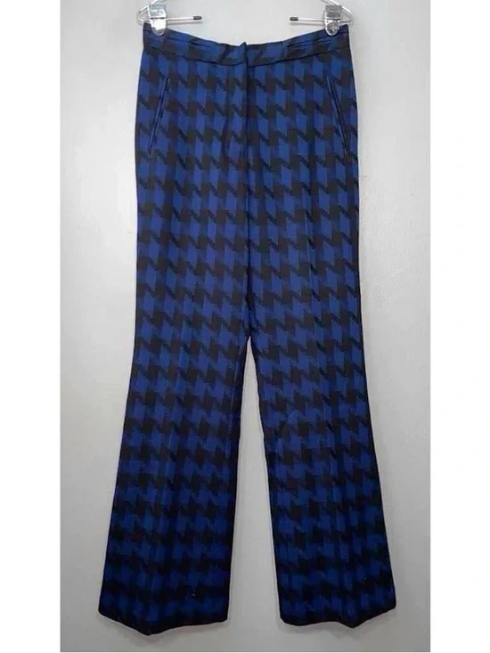 Anthropologie Blue and Black Houndstooth Wide-Leg Trousers