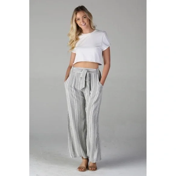 Tie Waist Wide Leg Pants