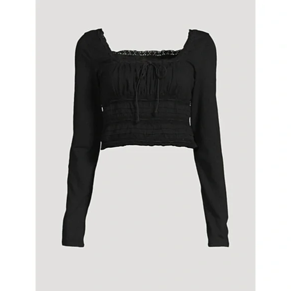 Free People Square Neck Long Sleeve Crop Lace Size L
