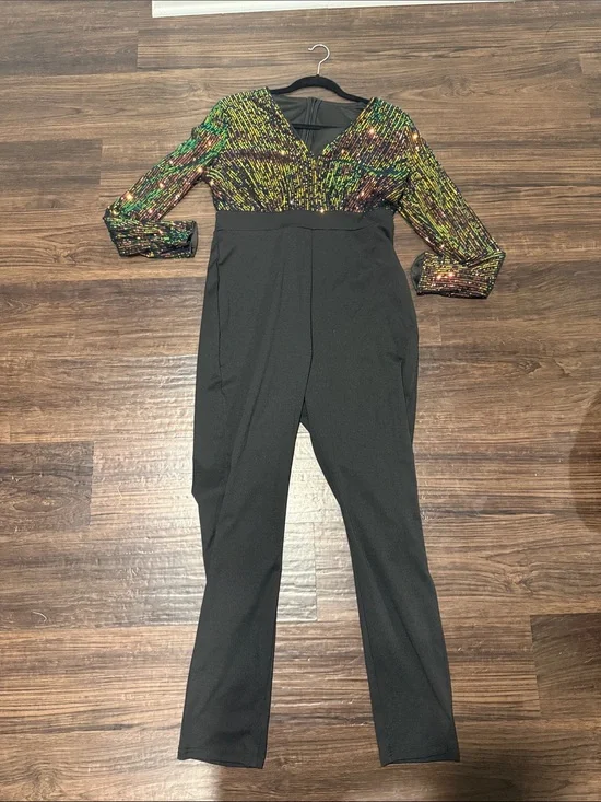 SHEIN Black Jumpsuit with Multicolor Sequin Bodice