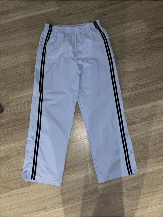 No Boundaries White Track Pants with Black Side Stripes and Snap Buttons
