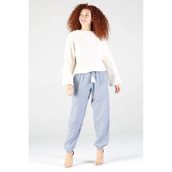 Striped Tie Waist Jogger Pants
