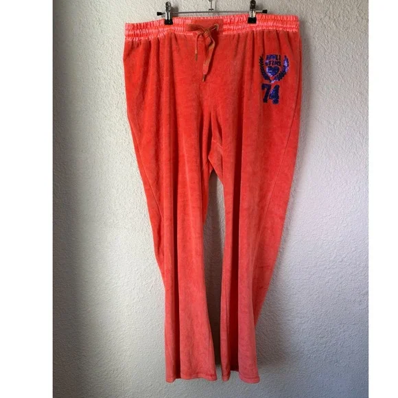 Vintage Y2K Apple Bottoms Velour Jogger‎ Track Pants 1X Sequin Logo Juicy Style