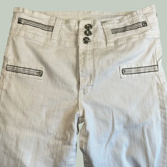 Inspiracion Latina Colombian Capri Pants Y2K White Denim Rhinestone Size 12