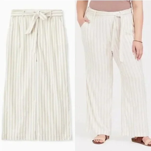 Torrid White & Tan Stripe Linen Wide‎ Leg Pants 24