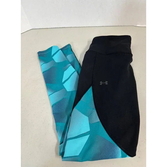 Under Armour Women's Geometric‎ Print Black Blue Cropped Leggings Size Small