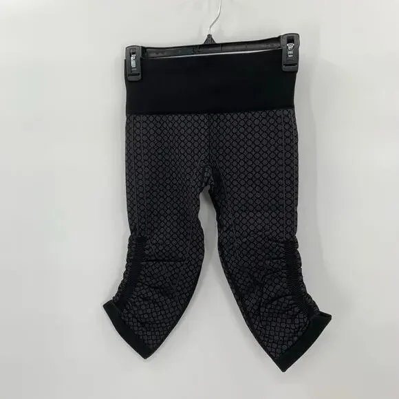 Lululemon In The Flow Crop Leggings Womens 4 Geometric Ruched Compression Yoga