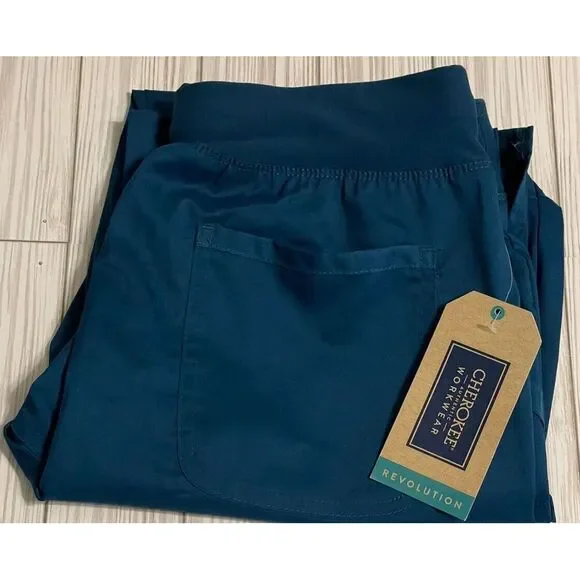 Cherokee Workwear  Women's Mid‎ Rise XS PETITE Scrub Pants Caribbean Blue WW10P