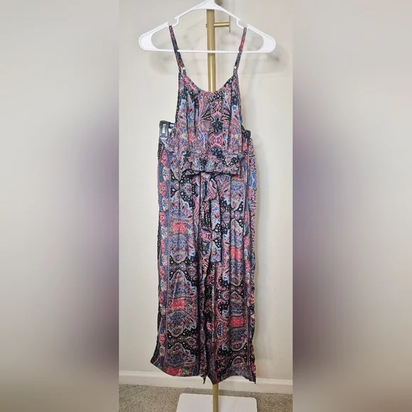 Women's Wide Leg Jumpsuit in Multi Pink and Blue