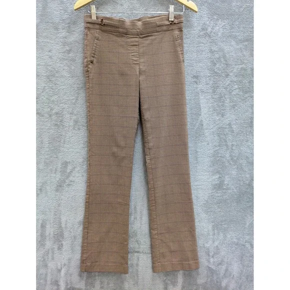 Dark Academia Plaid Pull On Pants Womens Small Brown Houndstooth Stretch Pockets