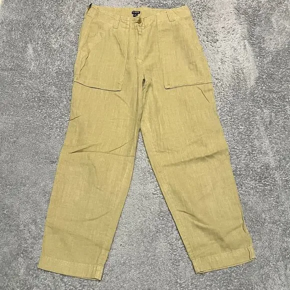 J. Crew Pants Womens 6 Petite Linen Blend Seaside Cargo Straight Utility Casual