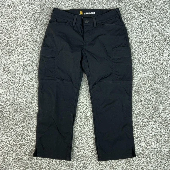Carhartt Pants Womens 4 Black Straight Fit Cargo Capri Workwear Hiking Outdoor