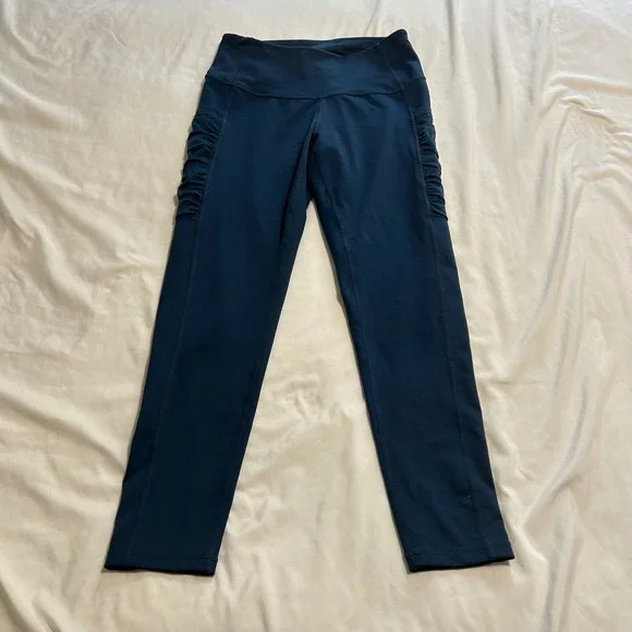 Z by Zella‎ Womens Ruched Side Pocket 7/8 Leggings Teal Blue Small