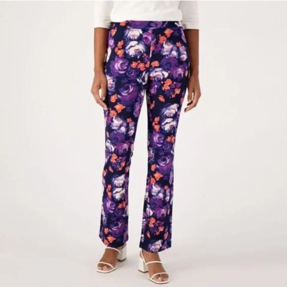 Isaac Mizrahi Live! Tall Printed Pebble Knit Baby Bell Pant Dark Navy, Tall M