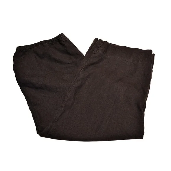 J. Jill Linen Wide Leg Pants Womens Large Black Elastic Waist Casual Pull-On‎